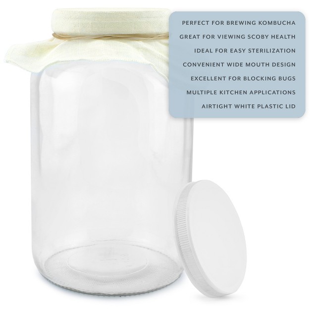 Cornucopia Brands 1 Gallon Glass Kombucha Jar 2pk W Cotton Cloth Cover Lid Accessories