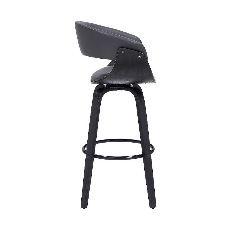 30 Inch Swivel Faux Leather Barstool with Curved Open Back， Gray