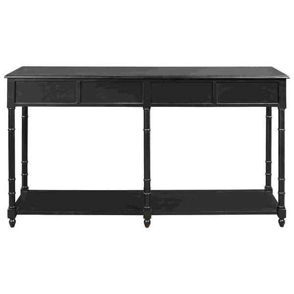 Wooden Console Sofa Table with 4 Spacious Drawers， Black