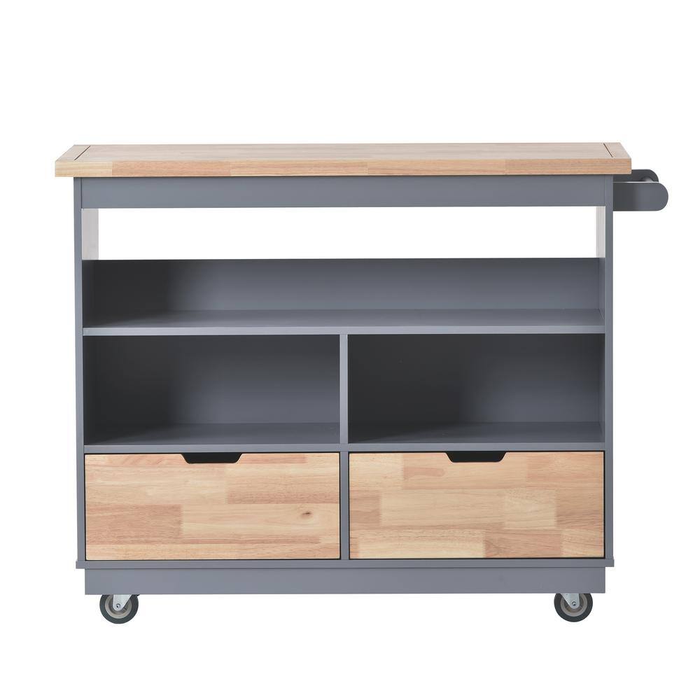 Tileon Blue Rolling Kitchen Island with Wood Top Kitchen Cart with Wheels 2-Drawers and 3 Open Shelves AYBSZHD255