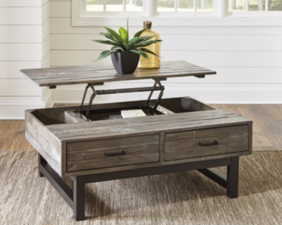 Signature Design by Ashley Mondoro Industrial Rectangular Lift Top Coffee Table, Gray Brown & Black