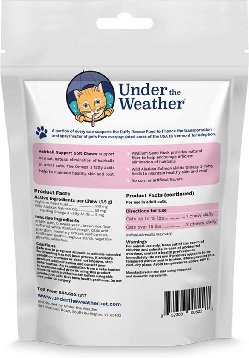 Under the Weather Hairball Support Soft Chews Cat Supplement