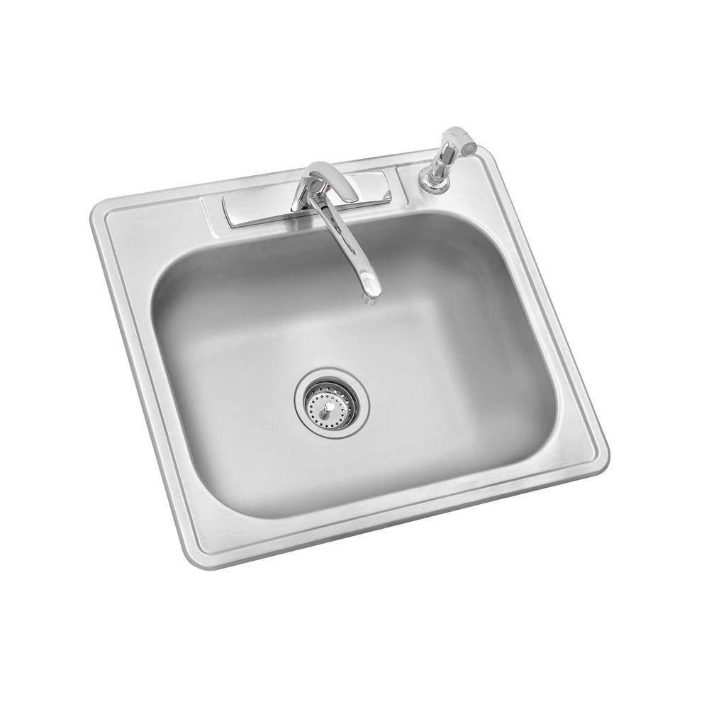 Glacier Bay All in-One 25 in. Drop-in Single Bowl 22 Gauge Stainless Steel Kitchen Sink with Faucet and Side Spray HDSB252274LFR