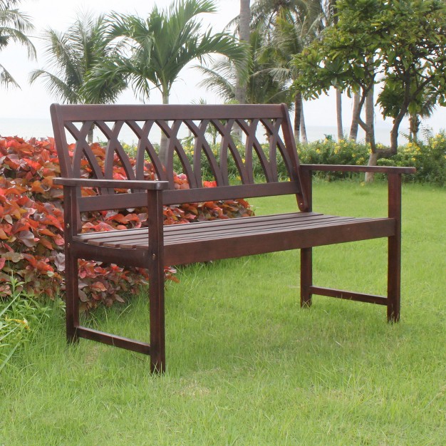 Criss Cross Acacia Wood Garden Bench Natural Wood Merry Products