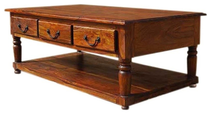 Bakersfield Solid Wood Baluster Coffee Table With 3 Drawer   Traditional   Coffee Tables   by Sierra Living Concepts Inc  Houzz