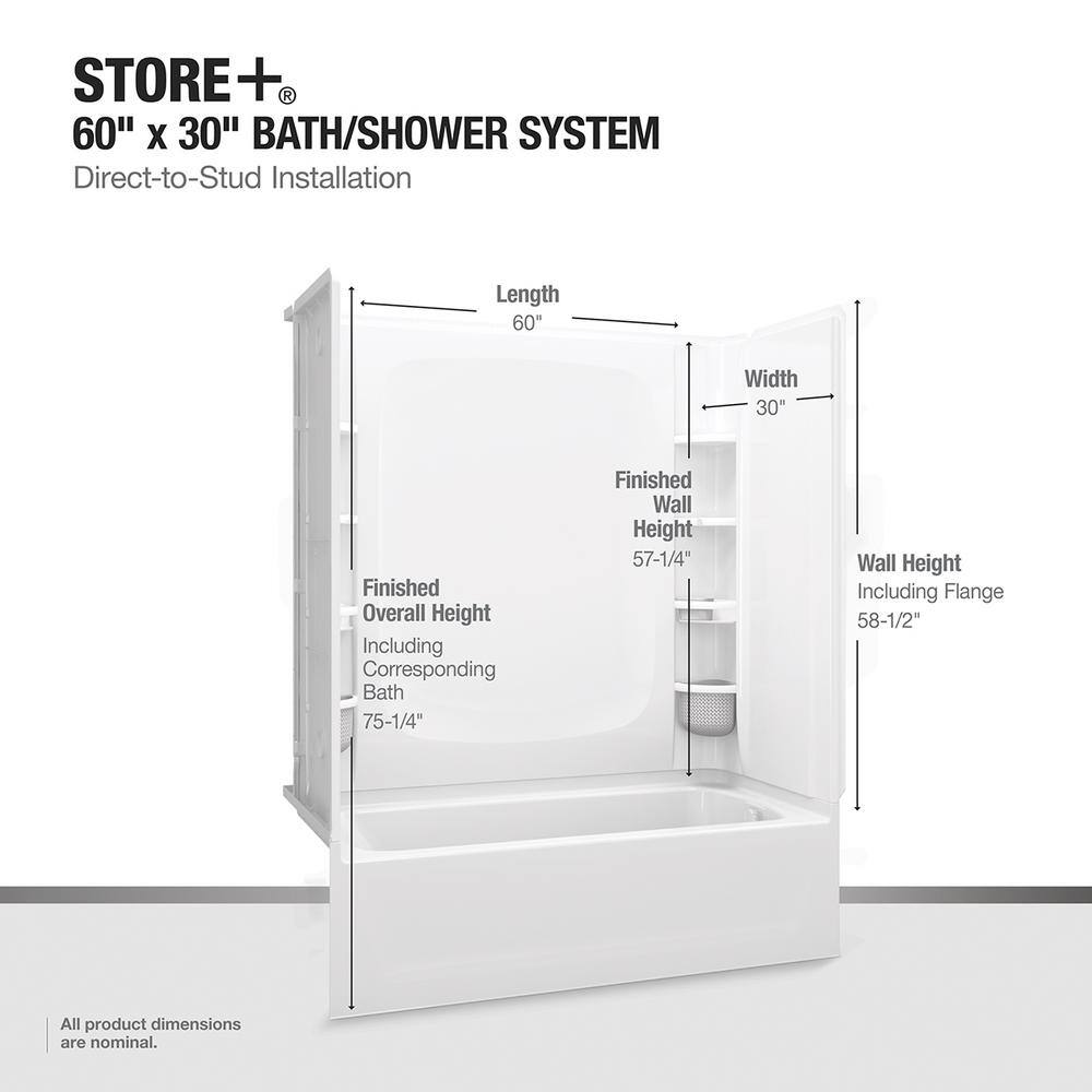 STERLING STORE+ 5 ft. Right-Hand Drain Rectangular Alcove Bathtub with Wall Set and 12-Piece Accessory Set in White 71171720-0-12