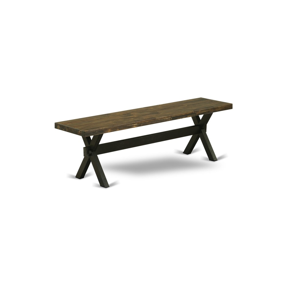 East West Furniture X Style Modern Dining Room Bench with Wooden Seat(Finish Options)