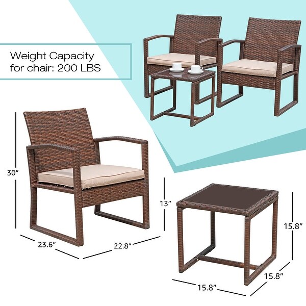 3pc. Outdoor Cushioned Wicker Chat Set