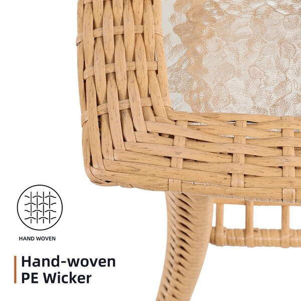 Patio Watcher Outdoor PE Rattan Side Table with 5mm Tempered Glass Top