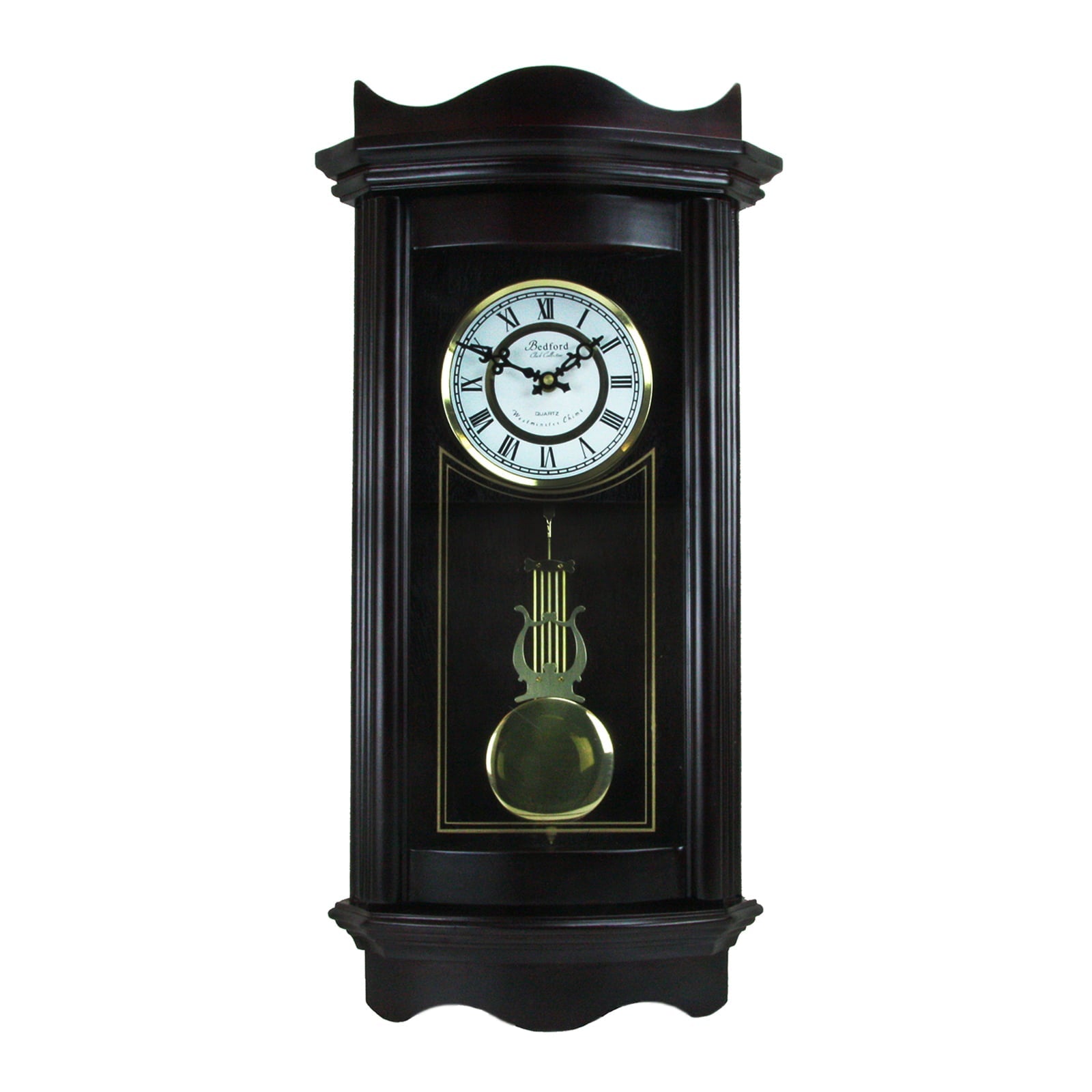 Bedford Clock Collection Weathered Chocolate Cherry Wood 25" Wall Clock with Pendulum