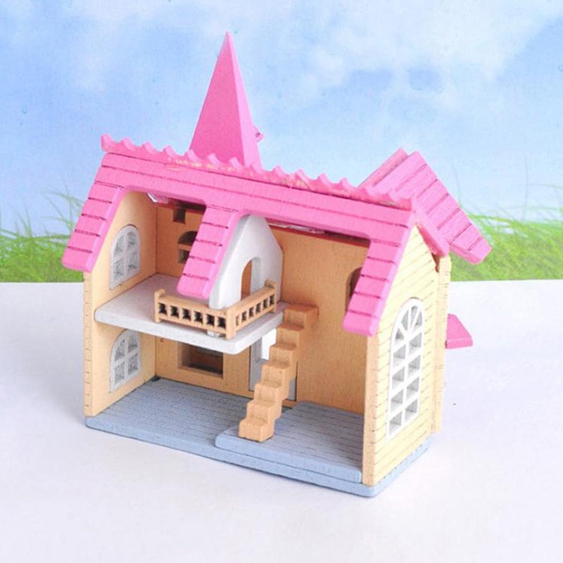 1/12 Pink DIY Mini Wooden Dolls Miniature House Handicraft Assemble Toys Kits