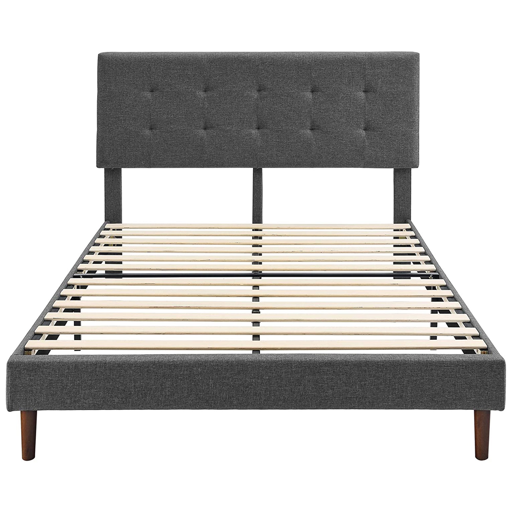 BIKAHOM Upholstered Platform Bed with Square Headboard, King, Dark Grey