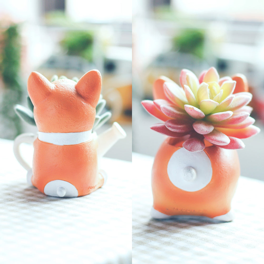 2pcs Resin Corgi Flower Pots Succulent Planter Nursery Pot Home Decoration for Garden Balcony Random Style