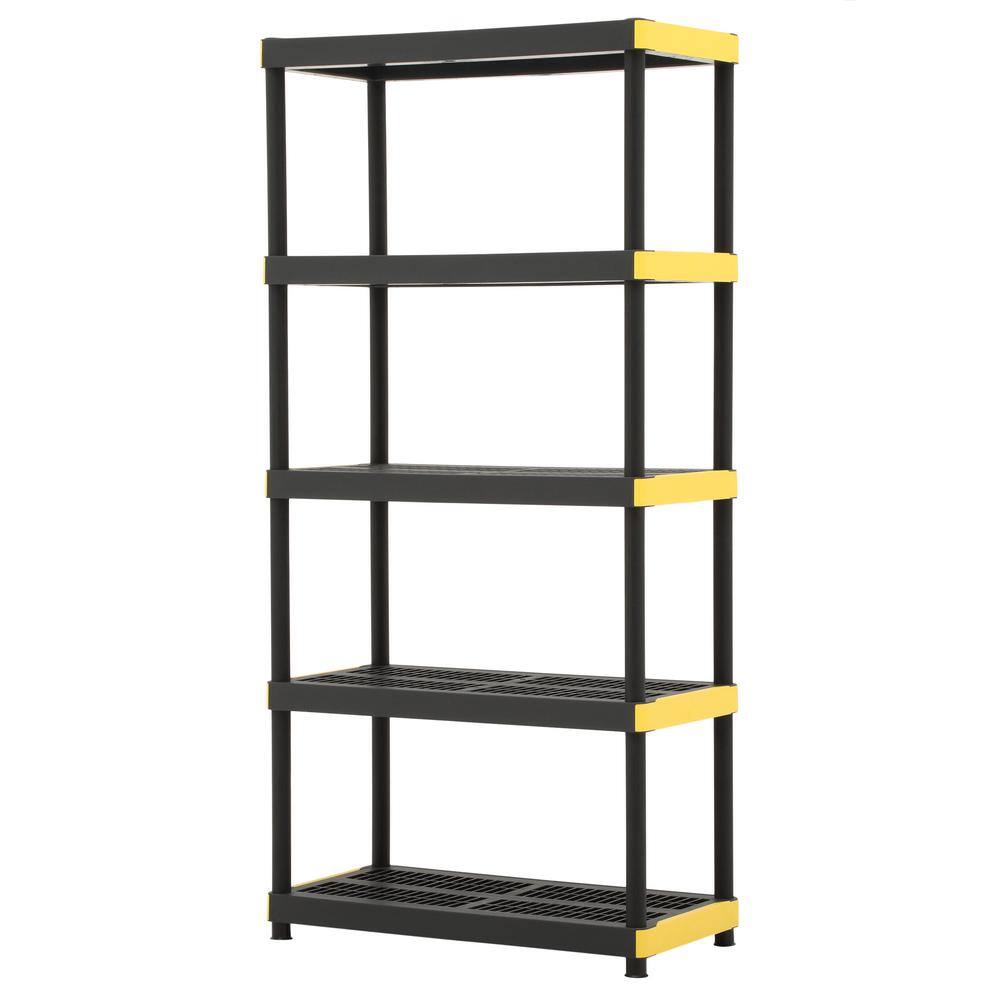 HDX 5-Tier Plastic Garage Storage Shelving Unit in Black (36 in. W x 74 in. H x 18 in. D) 241592