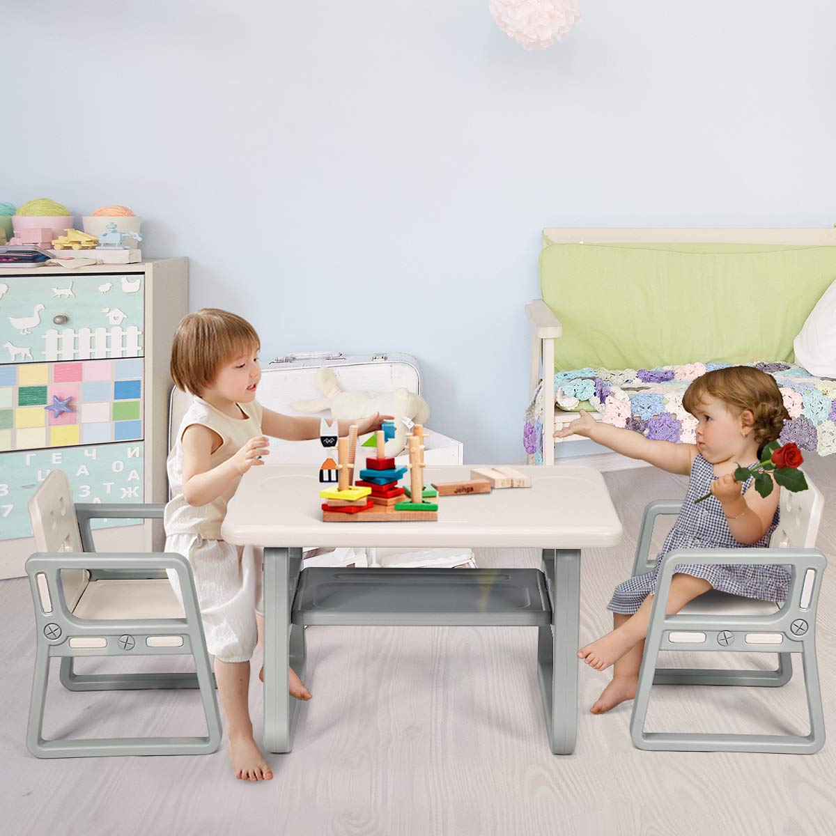 Kids Table and Chair Set, Children Activity Table & 2 Chairs