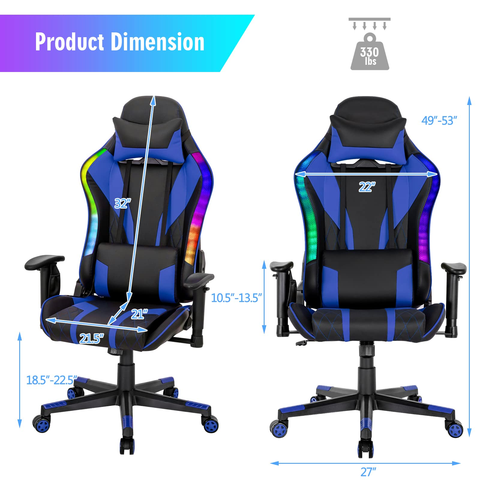 Giantex Gaming Chair with RGB LED Lights, Ergonomic Video Game Chair