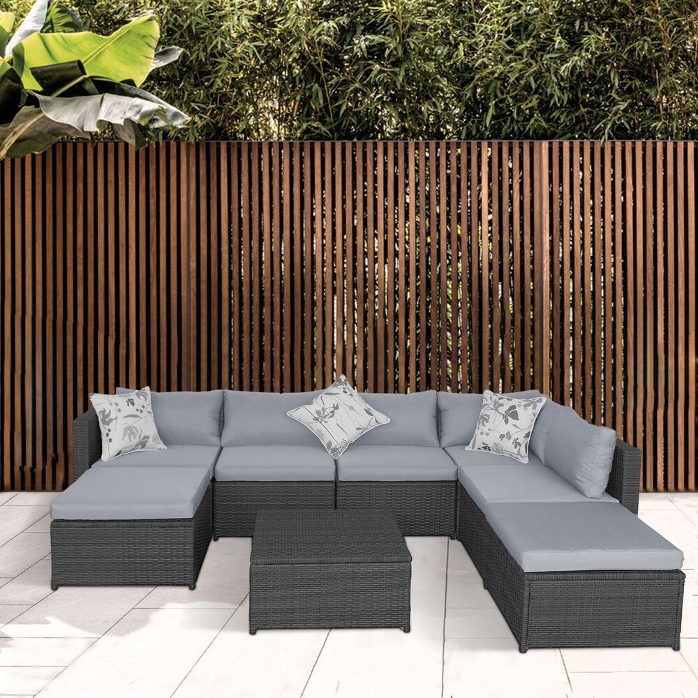 Patio Outdoor 7 Piece PE Rattan Sectional Sofa Furniture Set