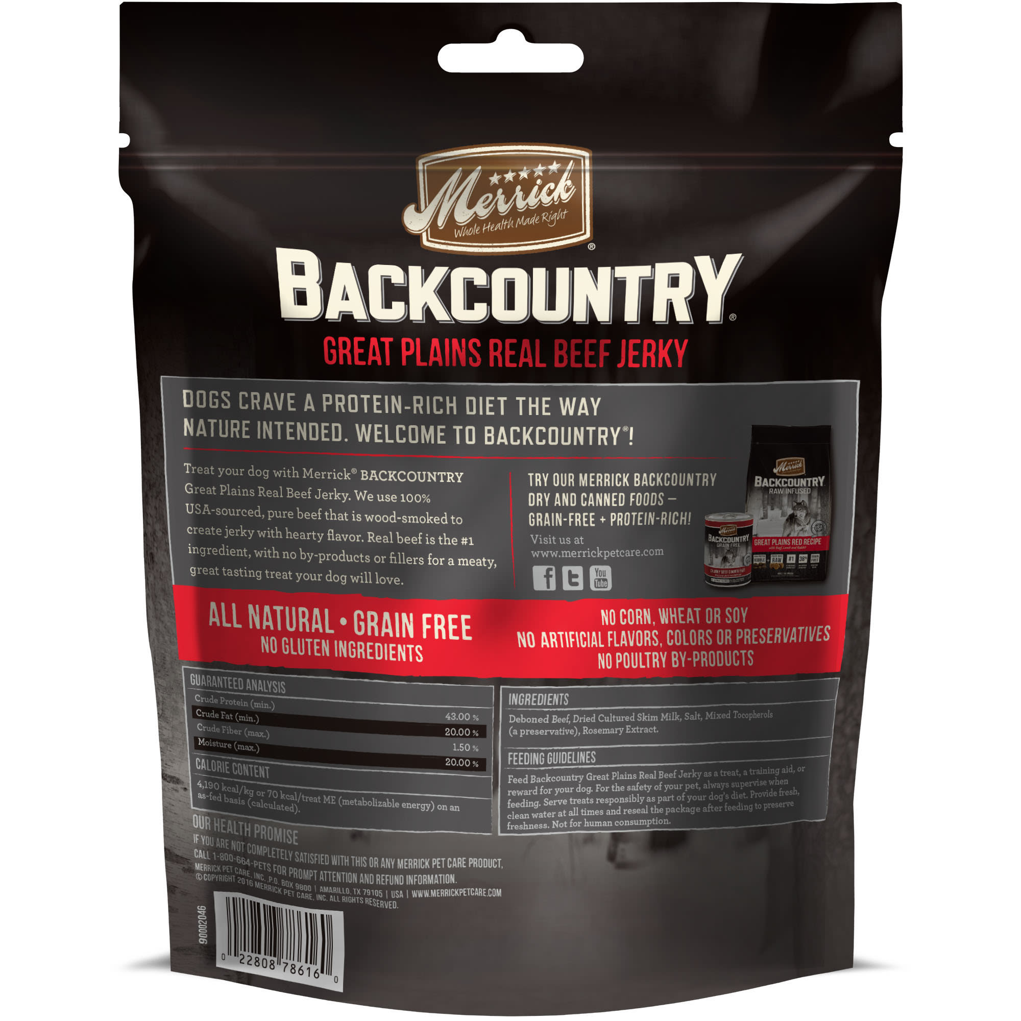 MERRICK Backcountry Great Plains Real Beef Jerky Grain Free Dog Treats， 4.5 oz.