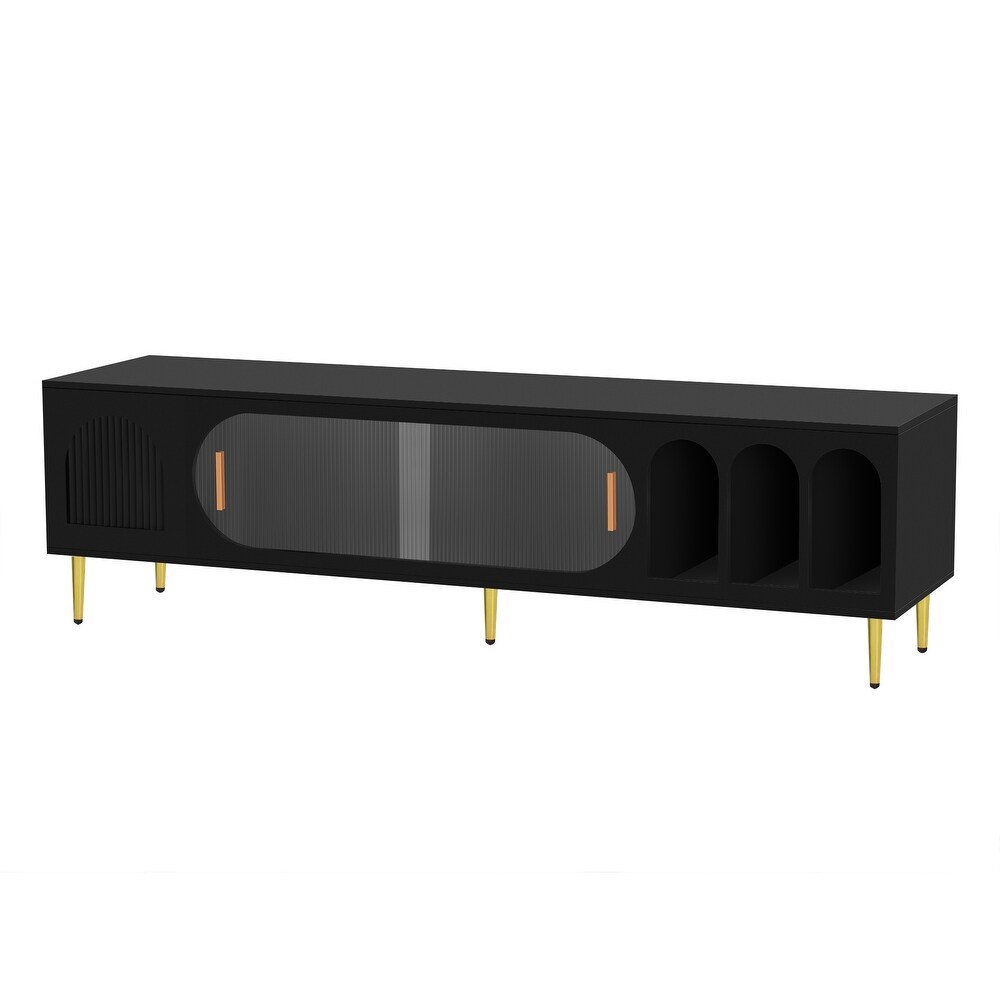 Modern TV Stand for 70+ Inch TV  Entertainment Center TV Media Console Table with 3 Shelves and 2 Cabinets