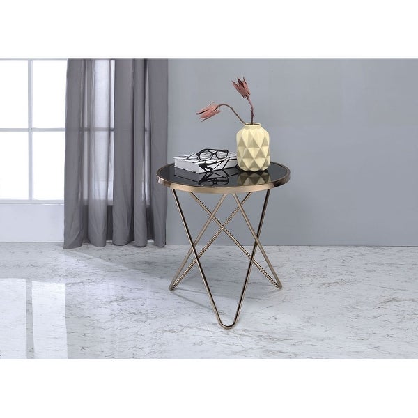 Contemporary Valora End Table with Black Glass Metal Trim， 22