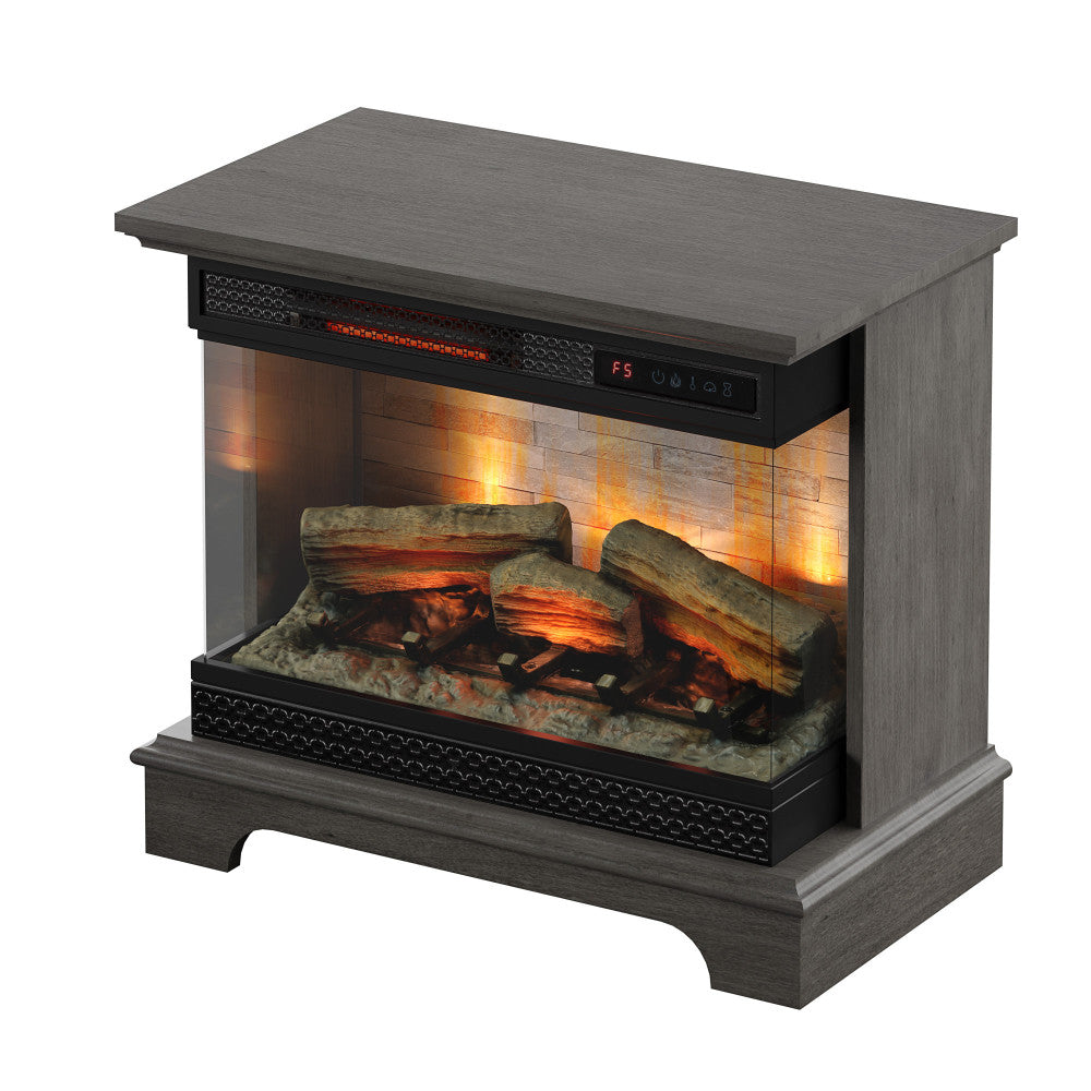 PanoGlow 3D Infrared Quartz Electric Fireplace, Weathered Gray