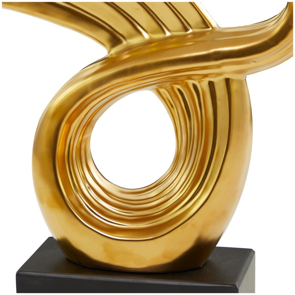 Gold or Silver Porcelain Wing Abstract Sculpture with Black Base