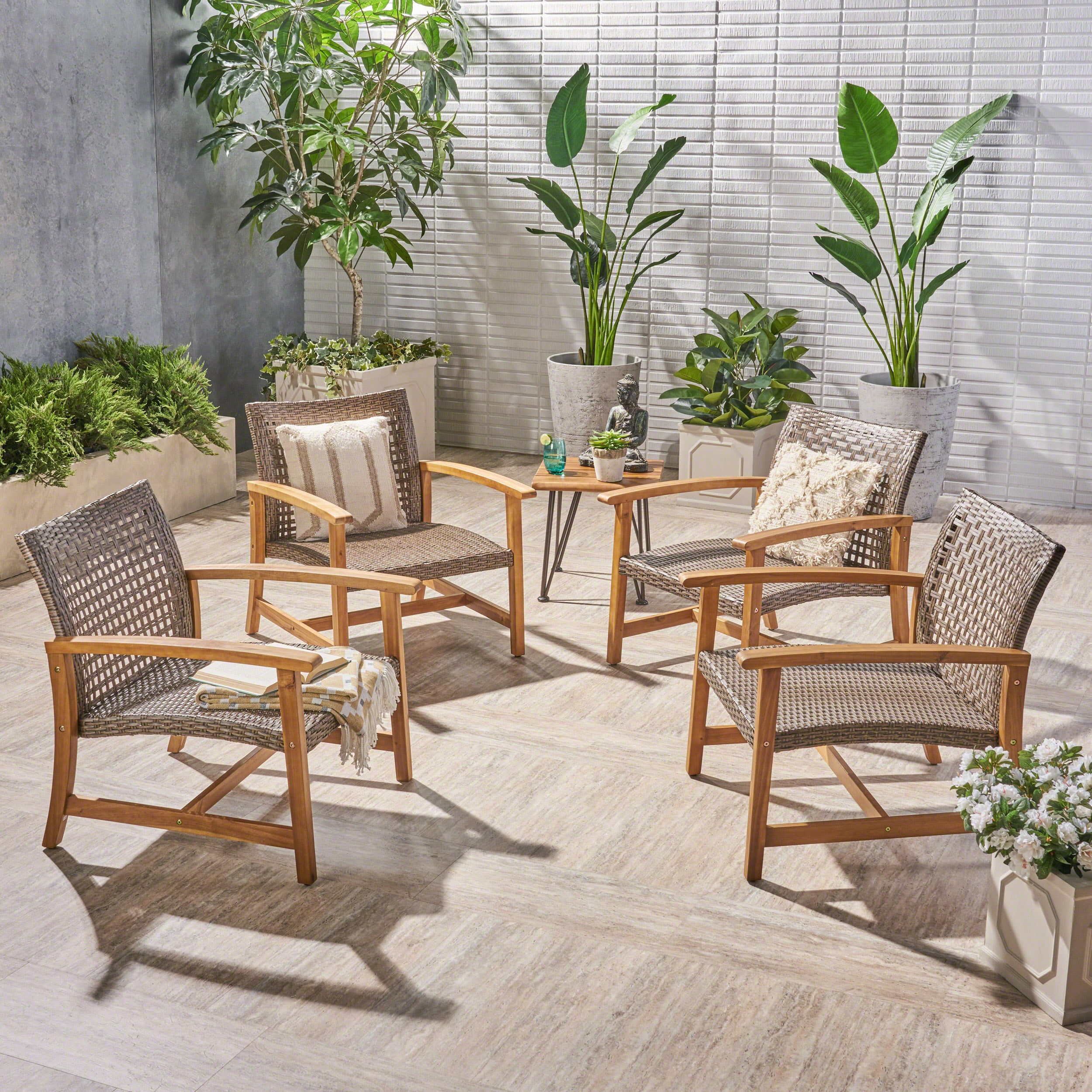 Viola Outdoor Wood and Wicker Club Chairs