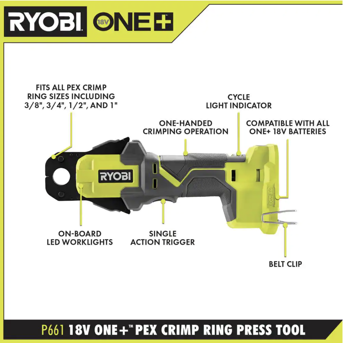 Ryobi ONE+ 18V PEX Crimp Ring Press Tool Tool Only (P661)