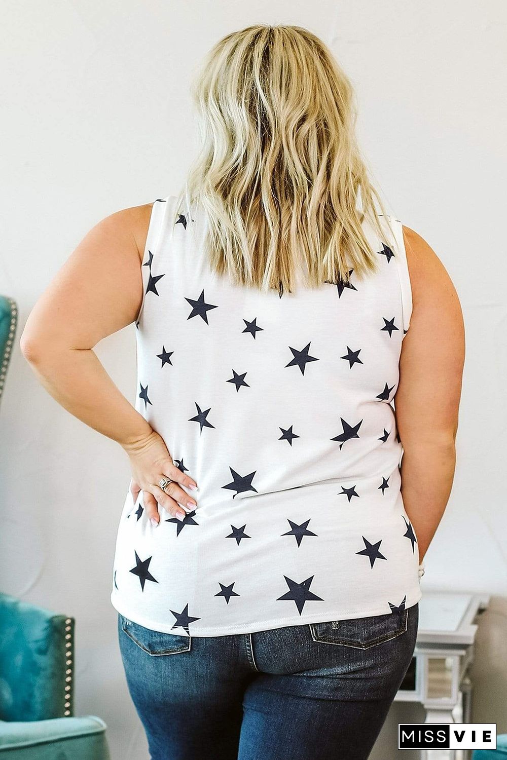 Patriotic Stripes Stars Print Sleeveless Plus Size Top