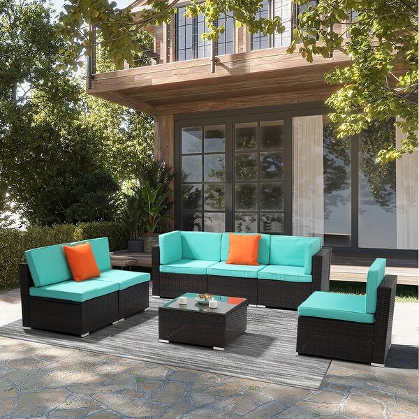 Karlhome 7Piece Outdoor Patio Conversation Set Wicker Sectional Sofa Set