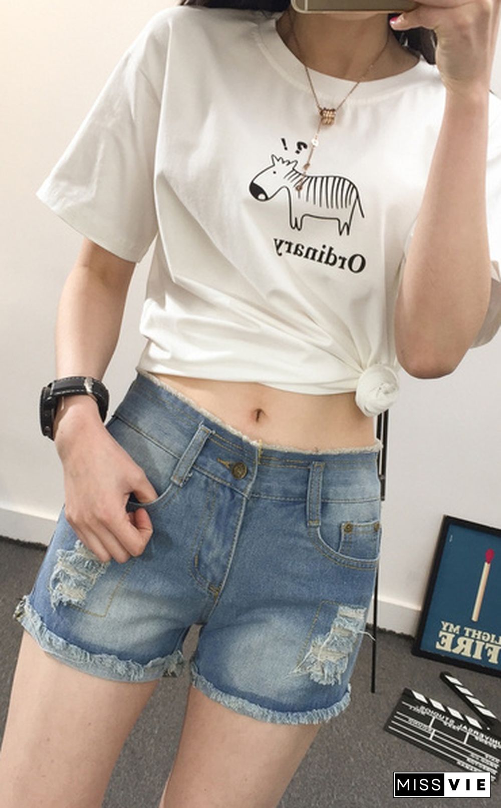 Women's Summer Plus Size Denim Jeans Shorts Destoryed Hole