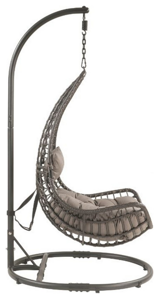 Benzara BM250671 Patio Hanging Chair With Tear Drop Shape  ampThick Cushions  Gray   Beach Style   Hammocks And Swing Chairs   by Uber Bazaar  Houzz