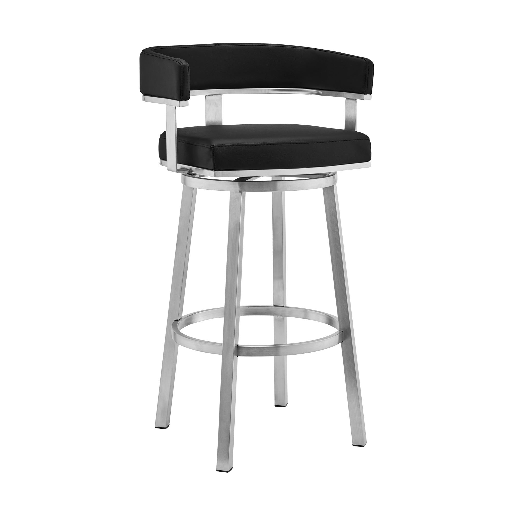 Armen Living Lorin Bar Stool with 360-Degree Swivel， Black