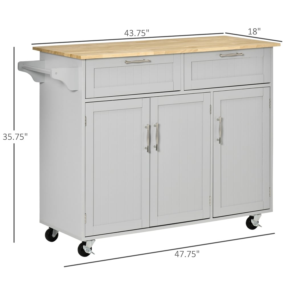 Mobile Kitchen Island  Kitchen Cart w/ Wood Top  Drawers   Towel Rack