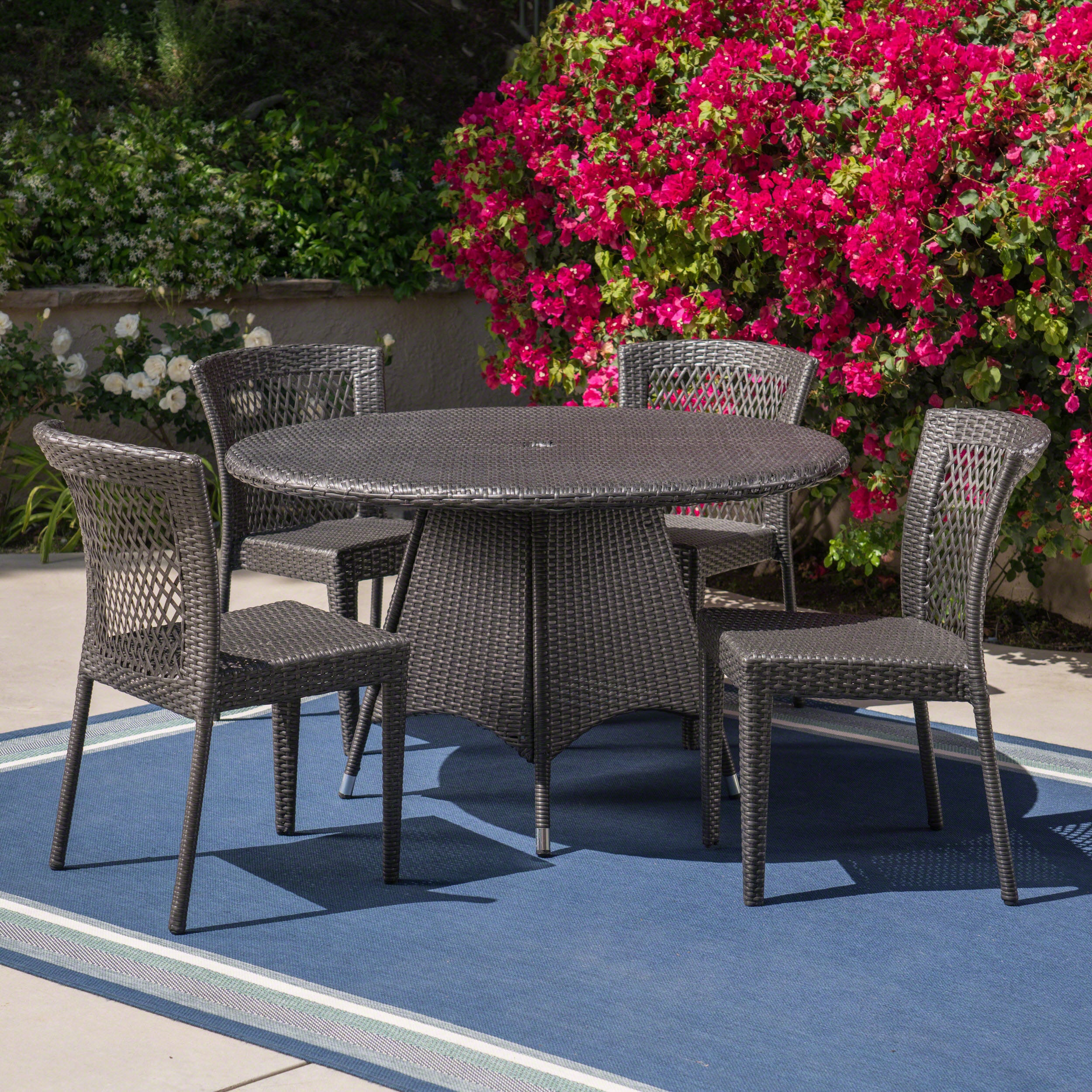 Howard Outdoor 5 Piece Grey Wicker Dining Set