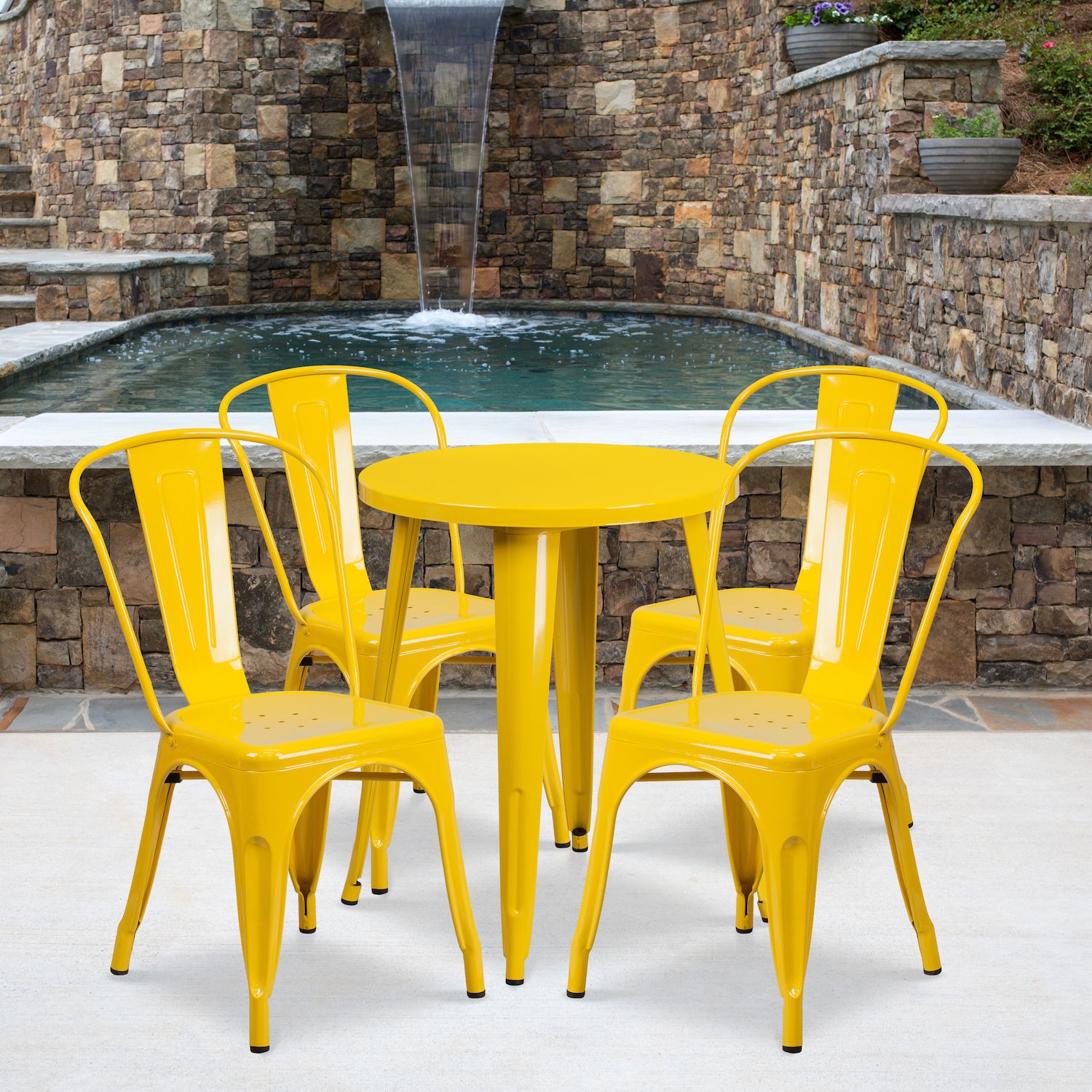 Flash Furniture Commercial Grade 24 Round Yellow Metal Indoor-Outdoor Table and Cafe Chairs 5-Piece Set