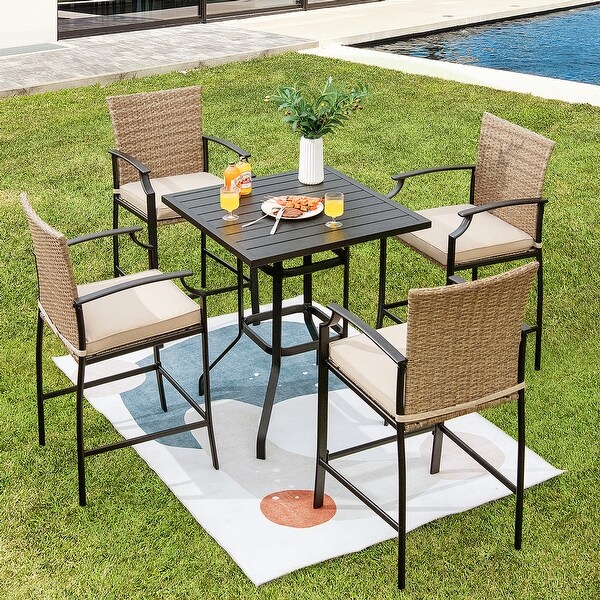 Costway 32'' Patio Square Bar Table Metal Cafe Bistro Table Garden