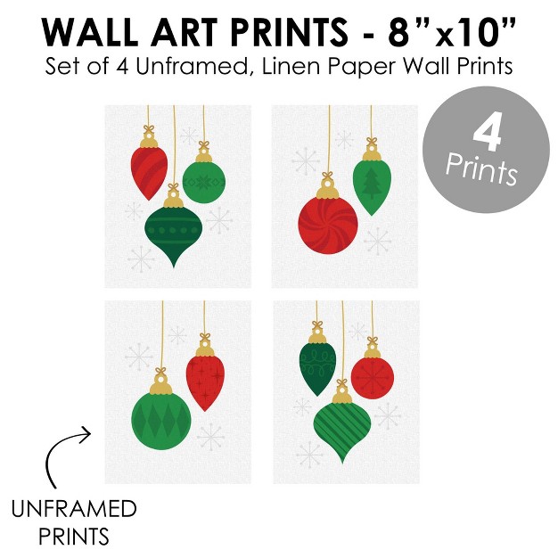 Big Dot Of Happiness Ornaments Unframed Holiday And Christmas Linen Paper Wall Art Set Of 4 Artisms 8 X 10 Inches