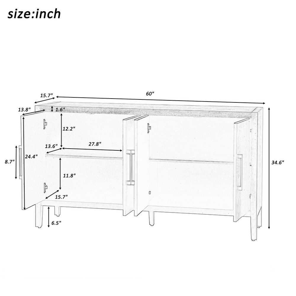 Storage Cabinet Sideboard Wooden Cabinet with 4 Metal handles  4 Shelves and 4 Doors for Hallway