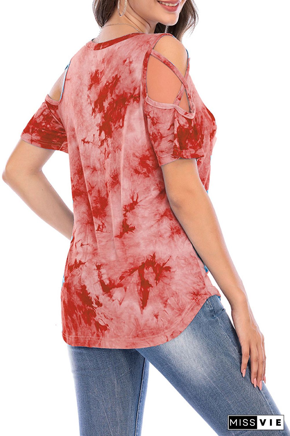 Criss-Cross Short Sleeve Crew Neck Tie Dye T-Shirt Wholesale