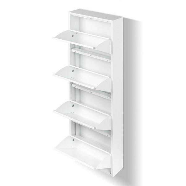 4 Drawer Shoe Cabinet， 4Tier Shoe Rack Storage Organizer， White Color - - 37926720