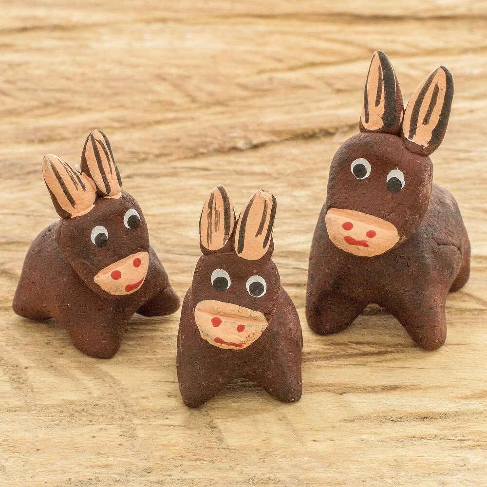 Novica Handmade Brown Donkey Family Ceramic Figurines (Set Of 3)