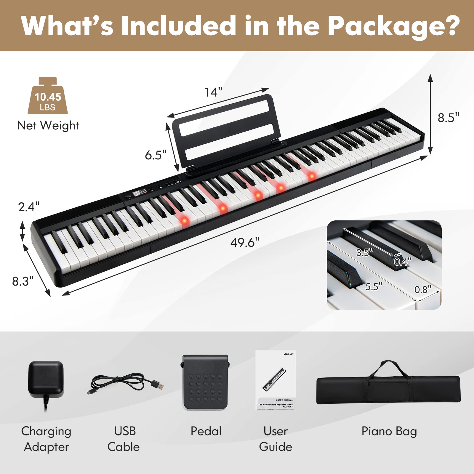 Costzon 88 Key Piano Keyboard, Full Size Semi-Weighted Keyboard, Portable Electric Piano