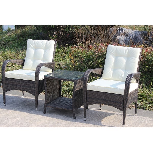 3-Pieces Outdoor Patio Furniture Sets for 2， Wicker Rattan Sectional Conversation Set with 2 Chairs and 1 Table with Seat Cushions - Overstock - 37426767