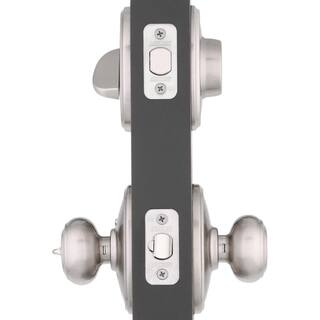 Schlage Georgian Satin Nickel Single Cylinder Deadbolt and Keyed Entry Door Knob with Wakefield Trim Combo Pack FB55N V GEO 619 WKF