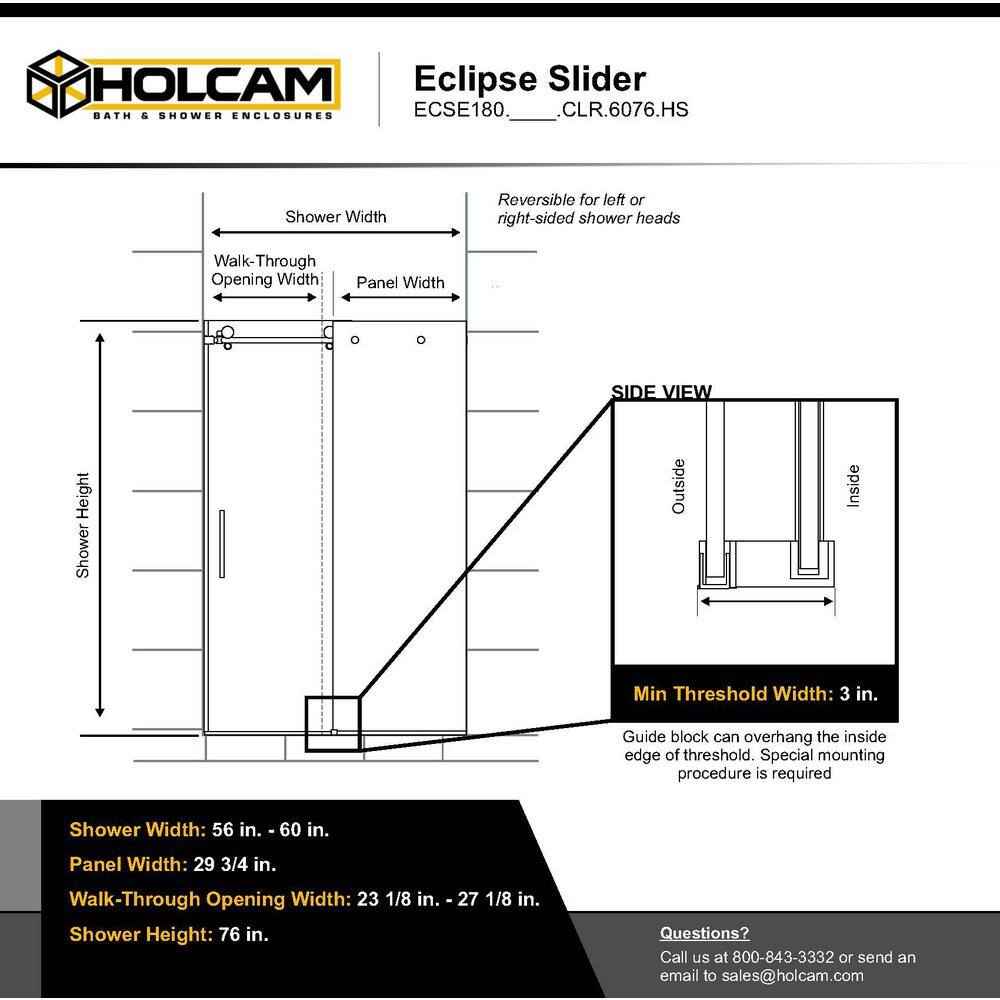 Holcam Eclipse 60 in. W x 76 in. H Frameless Sliding Shower Door in Oil Rubbed Bronze ECSE180.ORB.CLR.6076.HS