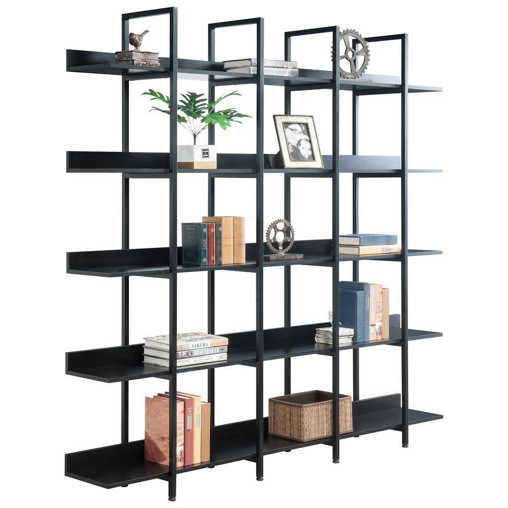 Asucoora Giltner 71 in.Black Metal 5-Shelf Etagere Bookcase.with Open Back NYZWJ004-BK