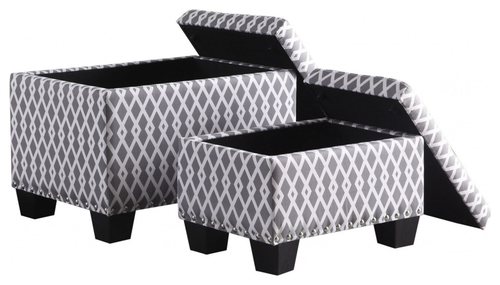 17 quotGray And White Polyester Blend And Black Tufted Storage   Transitional   Footstools And Ottomans   by HomeRoots  Houzz