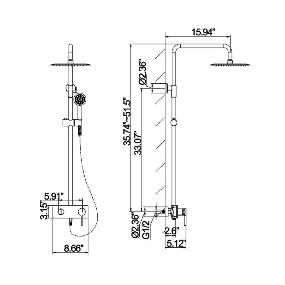 FORCLOVER Single-Handle 1-Spray Wall Mount Tub and Shower Faucet with 3-Spray Hand Shower in Matte Black (Valve Included) HAT-R1003-MB