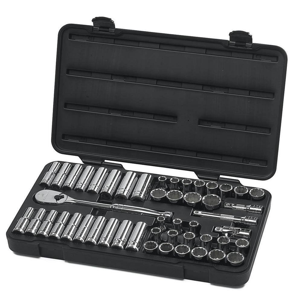 GEARWRENCH 12 in. Drive 12-Point Standard  Deep SAEMetric 90-Tooth Ratchet and Socket Mechanics Tool Set (49-Piece) 80701